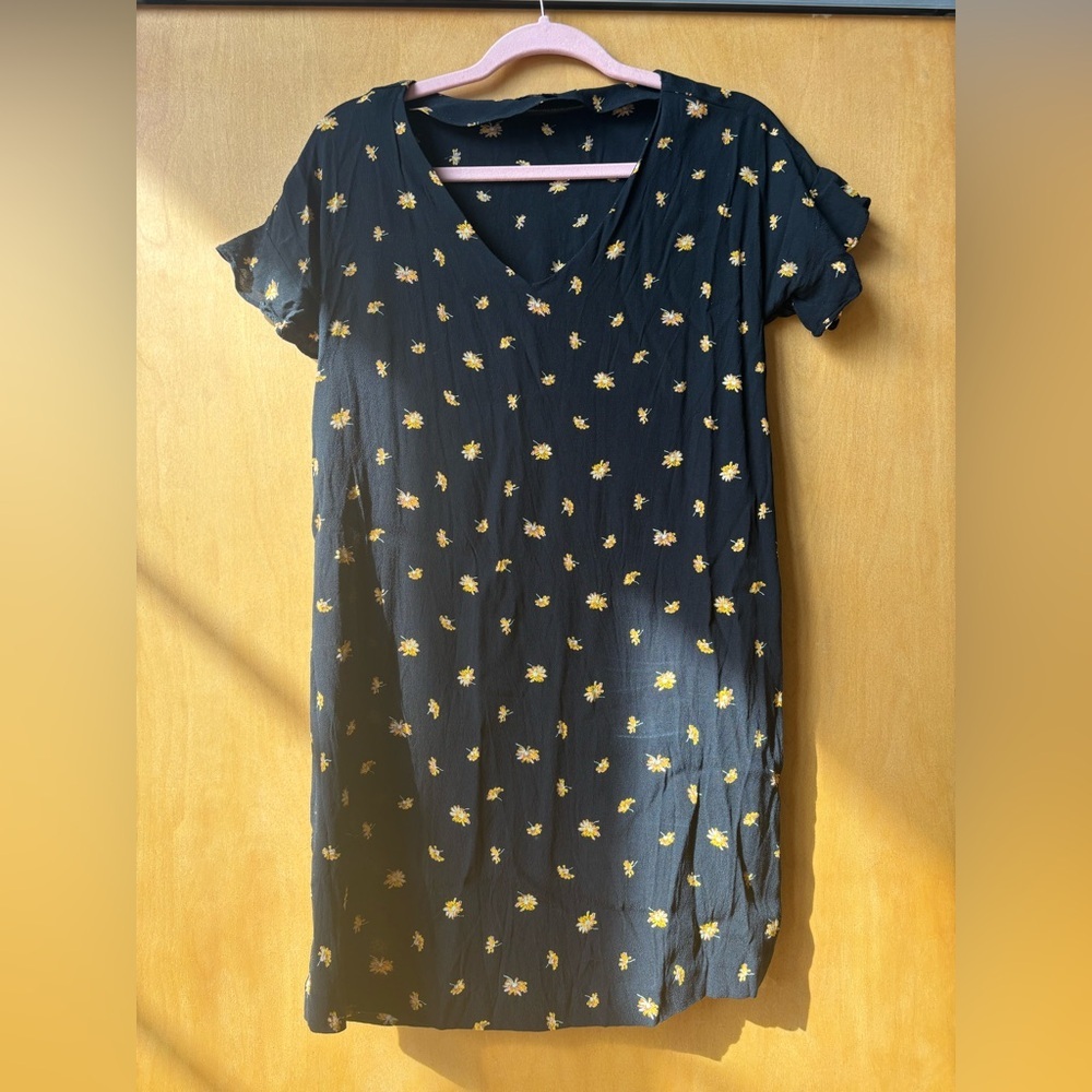 Madewell French Daisy Dress Black Flutter Sleeve Size XS Floral